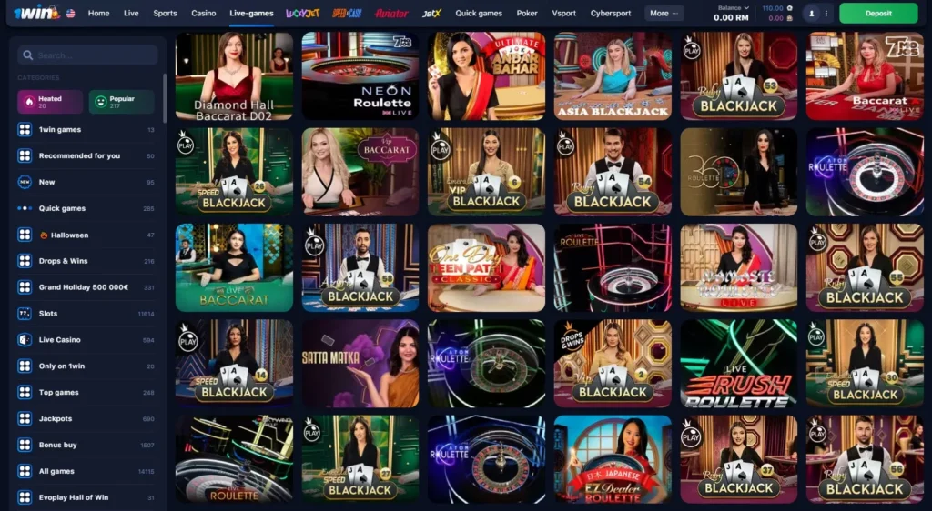 1WIN Casino jogos ao vivo